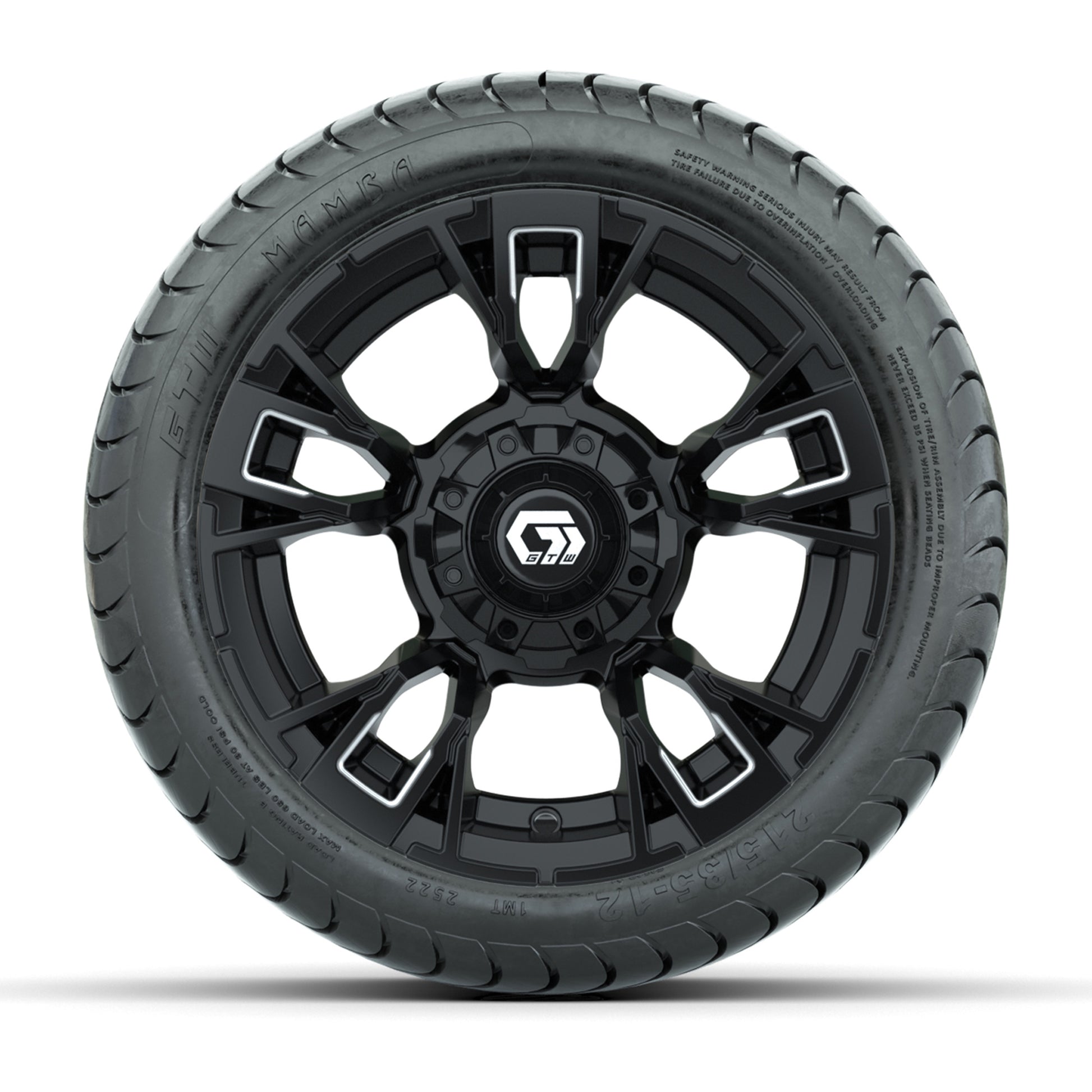 GTW® Vandal Matte Black/Machined 12 in Wheels with 215/35-12 Mamba Street Tires – Full Set
