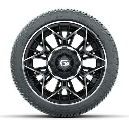 GTW® Stellar Black/Machined 12 in Wheels with 205/30-12 Fusion Street Tires – Full Set
