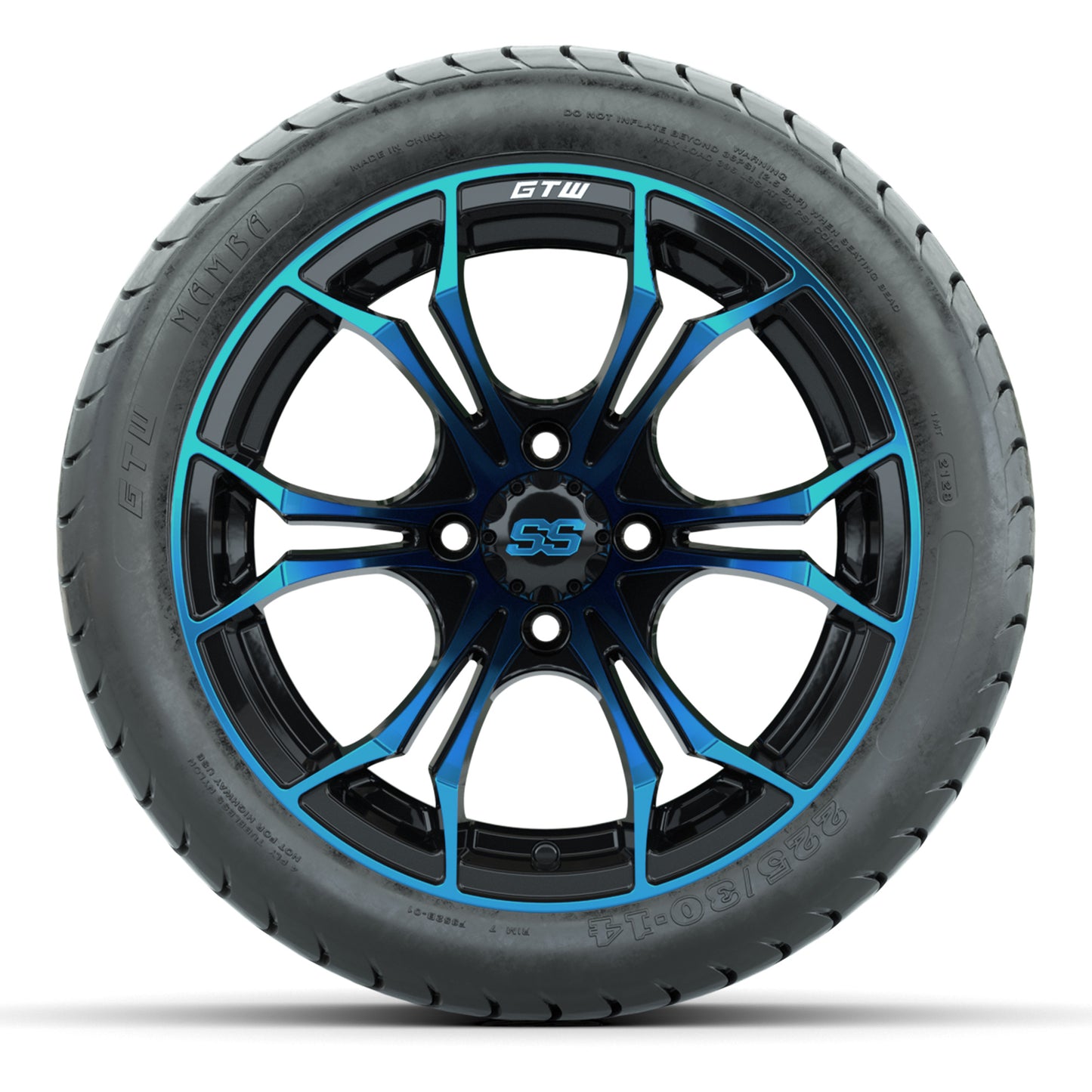 GTW Spyder Black/Blue 14 in Wheels with 225/30-14 Mamba Street Tires – Full Set