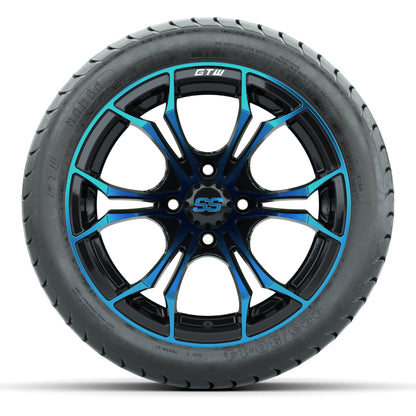 GTW Spyder Black/Blue 14 in Wheels with 225/30-14 Mamba Street Tires – Full Set