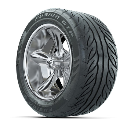 GTW® Godfather Chrome 14 in Wheels with 255/45-R14 Fusion GTR Steel Belt Radial Street Tires – Full Set