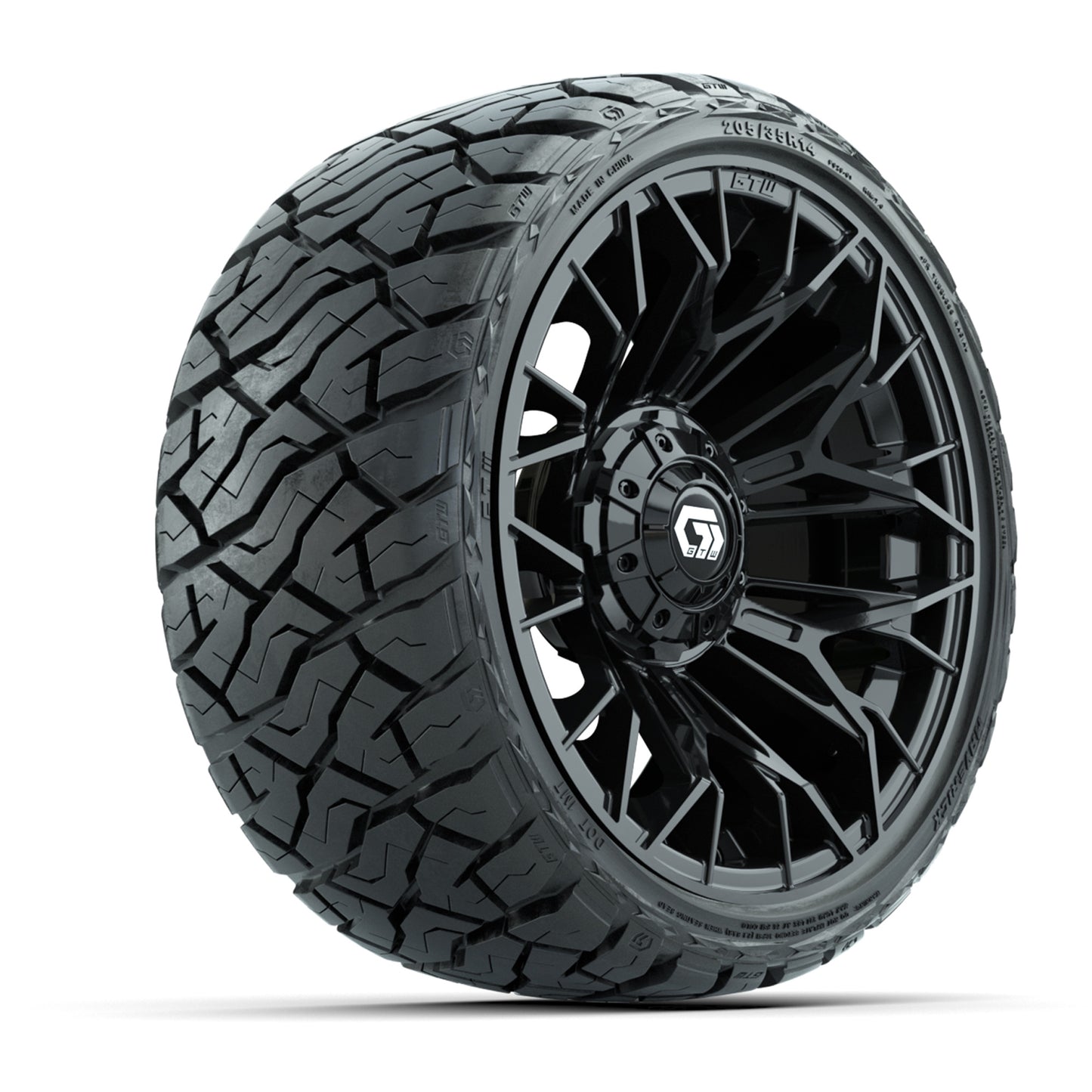 GTW Stellar Black 14 in Wheels with 205/35-R14 Maverick Low-Profile All-Terrain Tires - Full Set