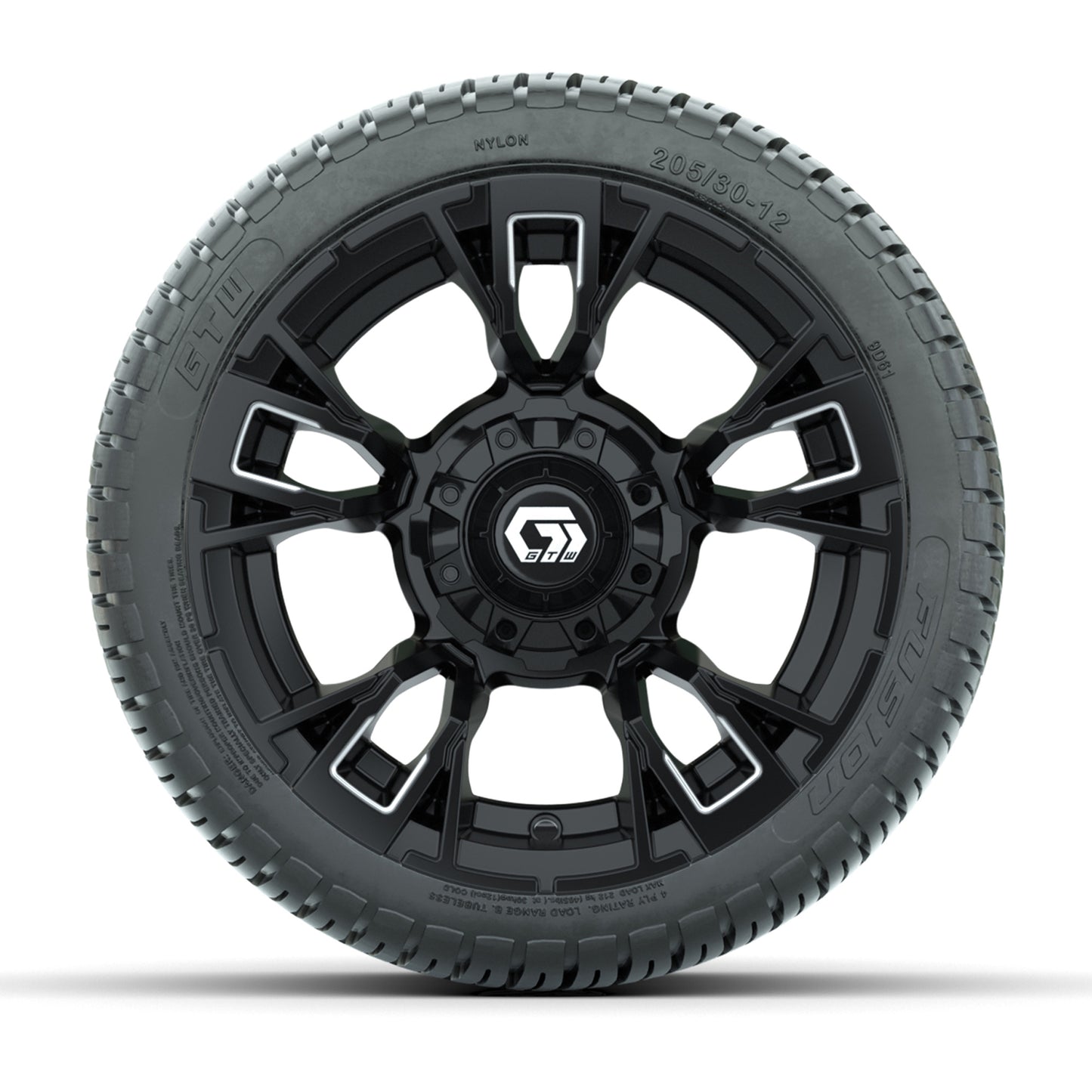 GTW® Vandal Matte Black/Machined 12 in Wheels with 205/30-12 Fusion Street Tires – Full Set