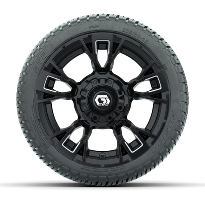 GTW® Vandal Matte Black/Machined 12 in Wheels with 205/30-12 Fusion Street Tires – Full Set