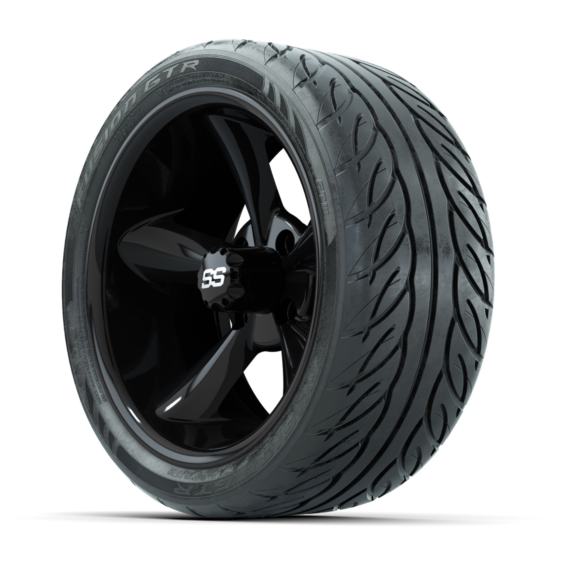 GTW® Godfather Black 14 in Wheels with 205/40-R14 Fusion GTR Steel Belt Radial Street Tires – Full Set
