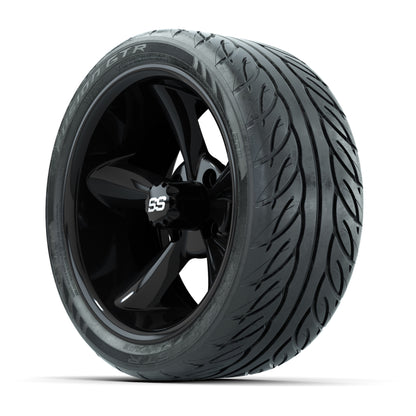 GTW® Godfather Black 14 in Wheels with 205/40-R14 Fusion GTR Steel Belt Radial Street Tires – Full Set