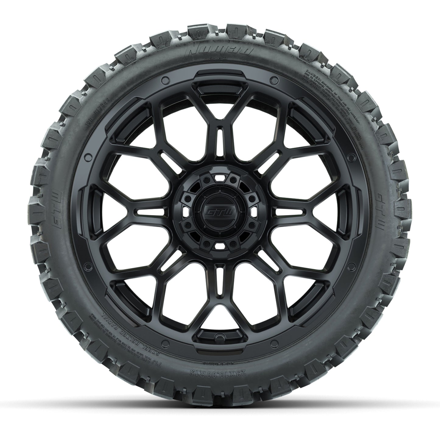 Set of (4) 15″ GTW Bravo Matte Black Wheels with 23x10-R15 Nomad All-Terrain Tires