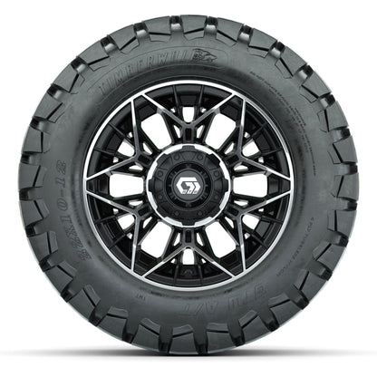 GTW® Stellar Black/Machined 12 in Wheels with 22X10-12 Timberwolf All-Terrain Tires – Full Set
