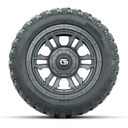 GTW® Shogun Gunmetal 12 in Wheels with 22X11-R12 Nomad Steel Belt Radial All-Terrain Tires – Full Set