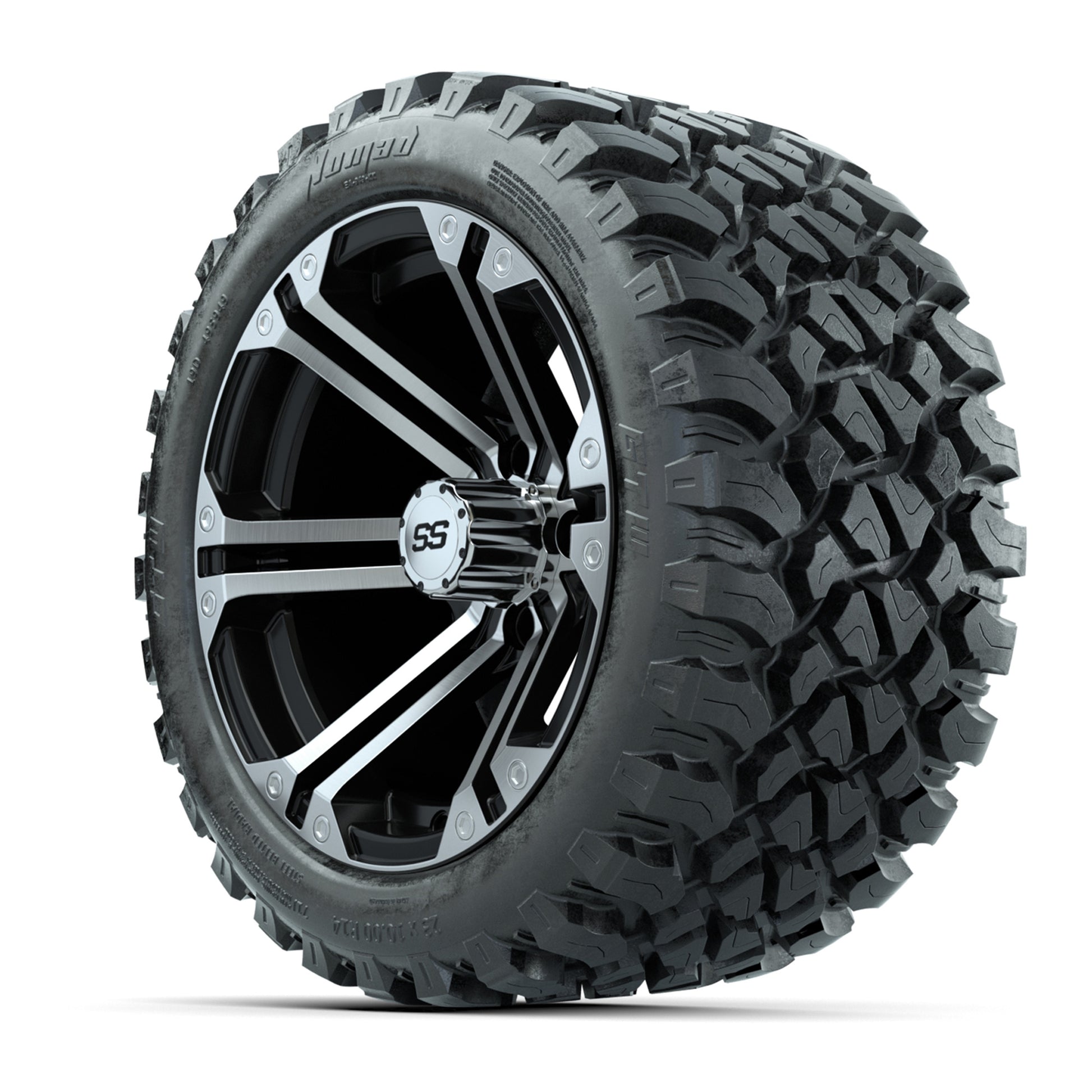 GTW® Specter Black/Machined 14 in Wheels with 23X10-R14 Nomad Steel Belt Radial All-Terrain Tires – Full Set