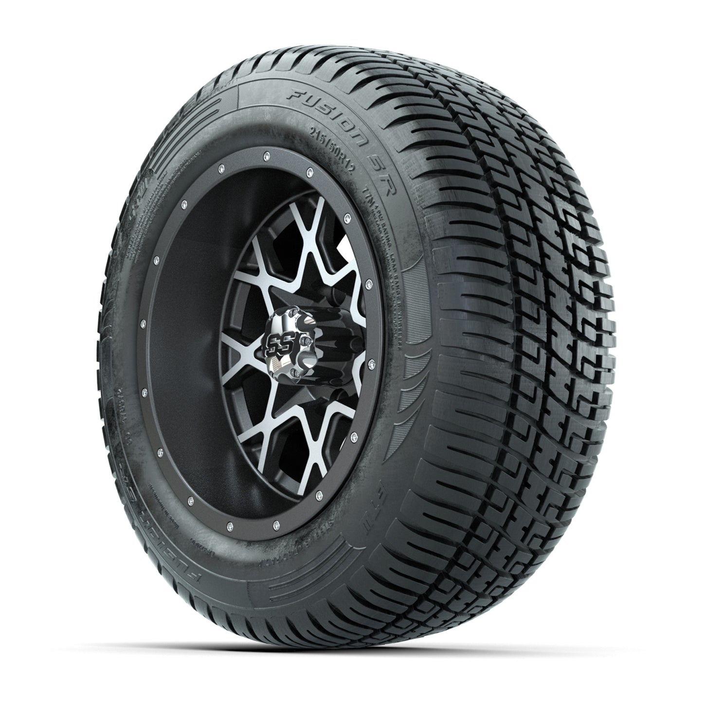 GTW® Vortex 2 Matte Gray/Machined 12 in Wheels with 215/50-R12 Fusion S/R Steel Belt Radial Street Tires - Full Set