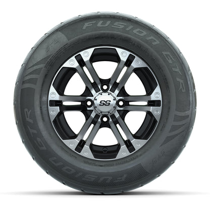 GTW® Specter Black/Machined 12 in Wheels with 255/55-R12 Fusion GTR Steel Belt Radial Street Tires – Full Set