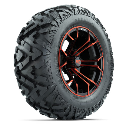 GTW Spyder Black/Red 14 in Wheels with 25x10-14 Barrage Mud Tires – Full Set