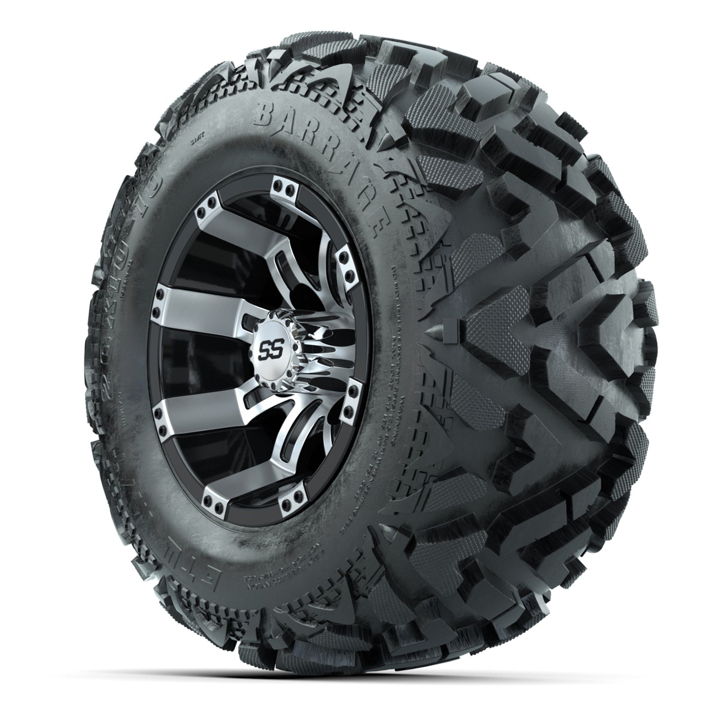 GTW Tempest Black/Machined 10 in Wheels with 20x10-10 Barrage Mud Tires – Full Set