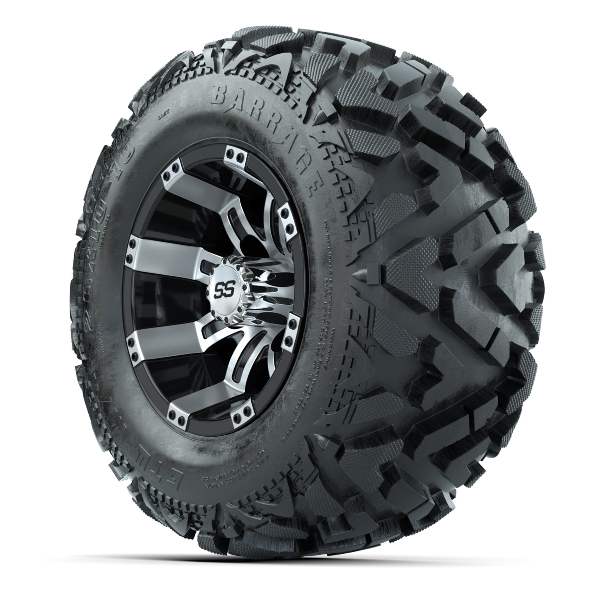 GTW Tempest Black/Machined 10 in Wheels with 20x10-10 Barrage Mud Tires – Full Set