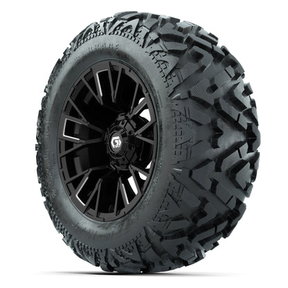 GTW Vandal Matte Black/Machined 14 in Wheels with 25x10-14 Barrage Mud Tires – Full Set