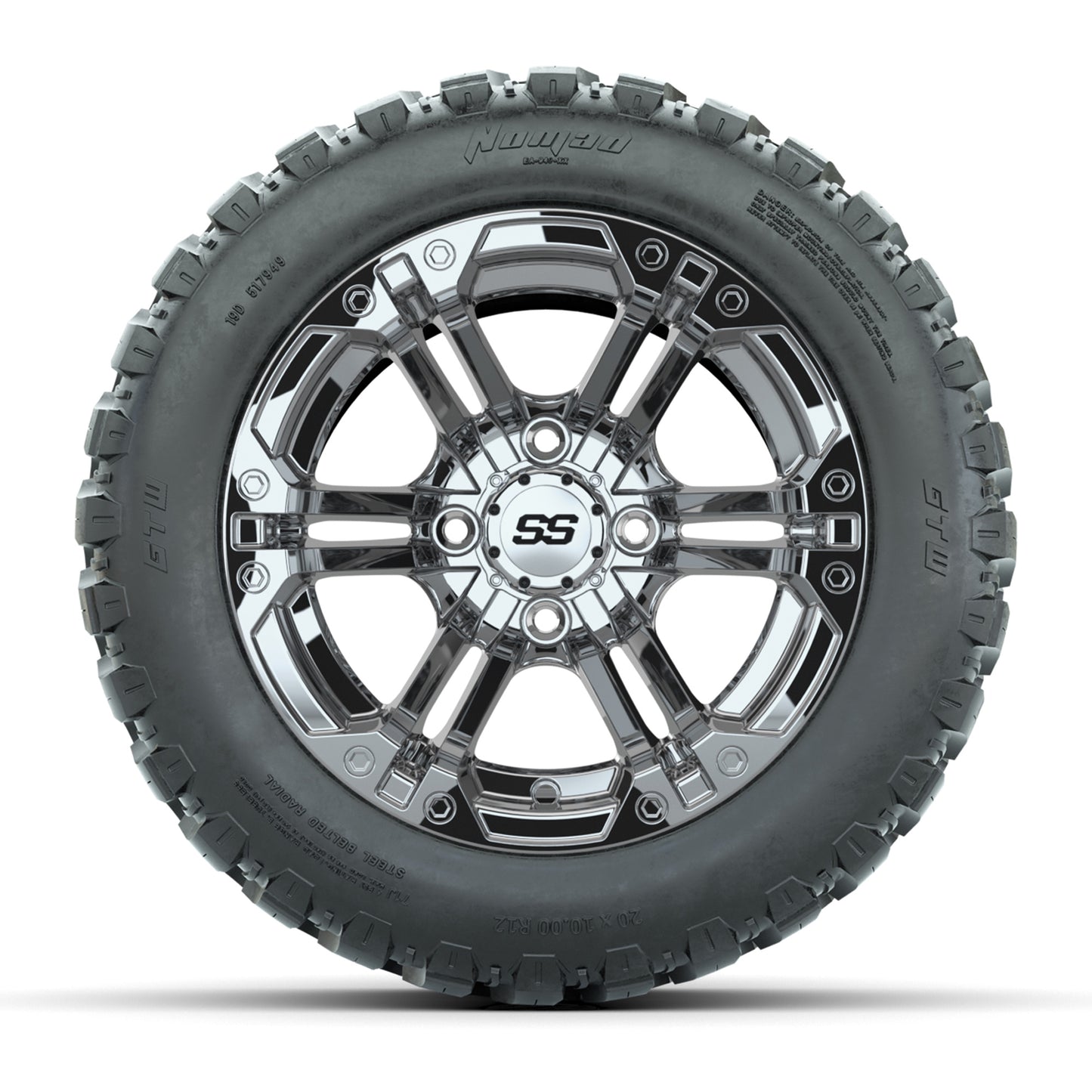 GTW® Specter Chrome 12 in Wheels with 20X10-12 Nomad Steel Belt Radial All-Terrain Tires – Full Set