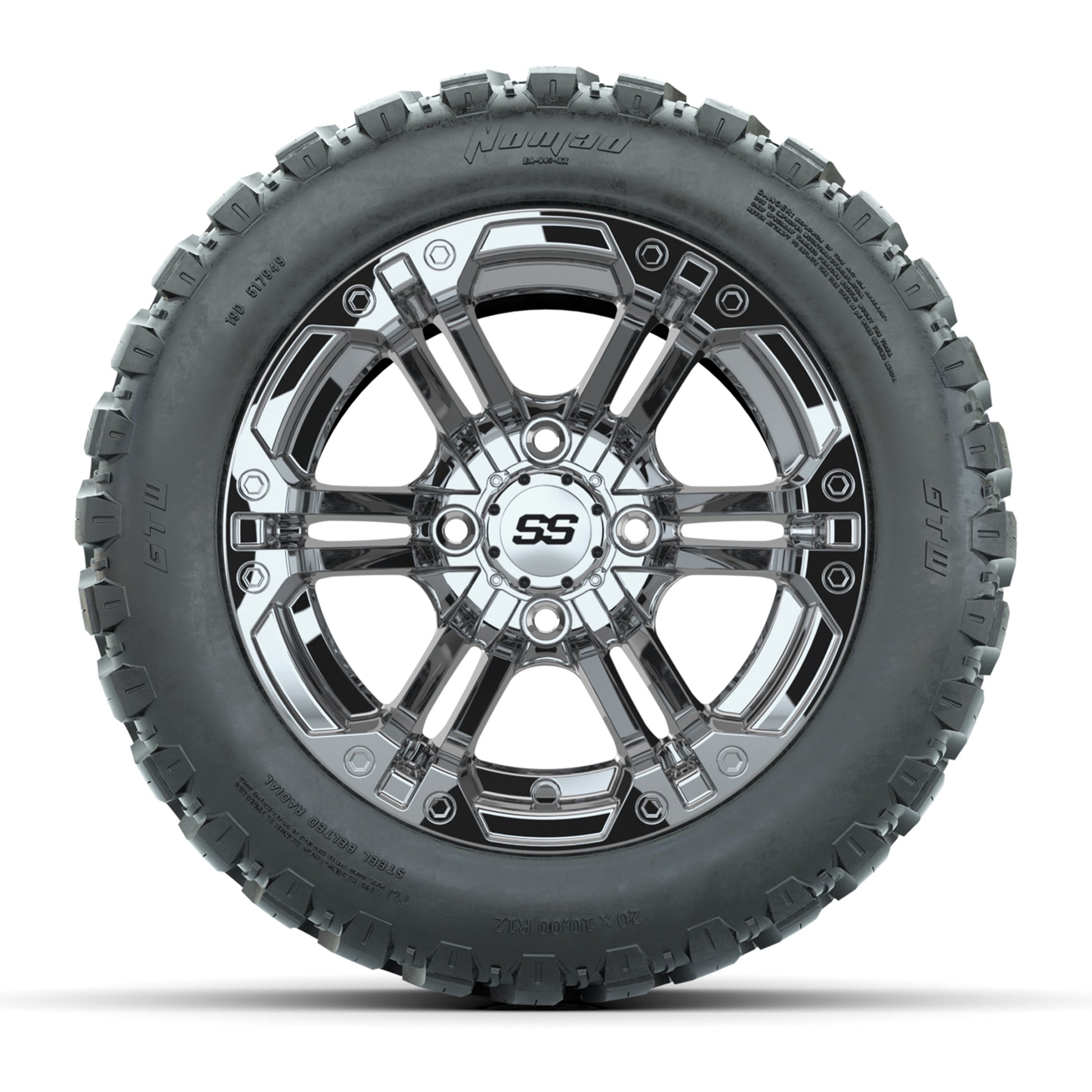 GTW® Specter Chrome 12 in Wheels with 20X10-12 Nomad Steel Belt Radial All-Terrain Tires – Full Set