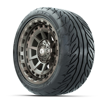 GTW® Barricade Bronze 14 in Wheels with 225/40-R14 Fusion GTR Steel Belt Radial Street Tires – Full Set