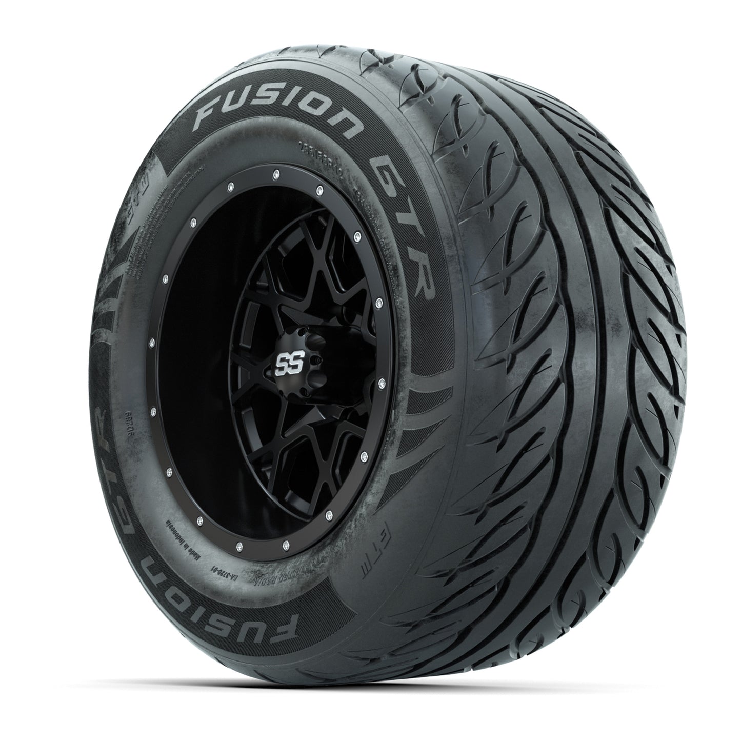 GTW® Vortex 2 Matte Black/Machined 12 in Wheels with 255/55-R12 Fusion GTR Steel Belt Radial Street Tires – Full Set