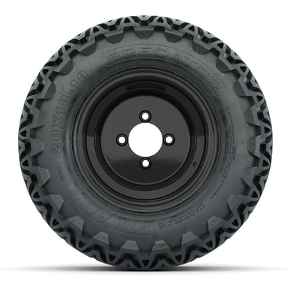 Set of (4) 10 in Black Steel Offset Wheels with 20x10-10 Predator All Terrain Tires
