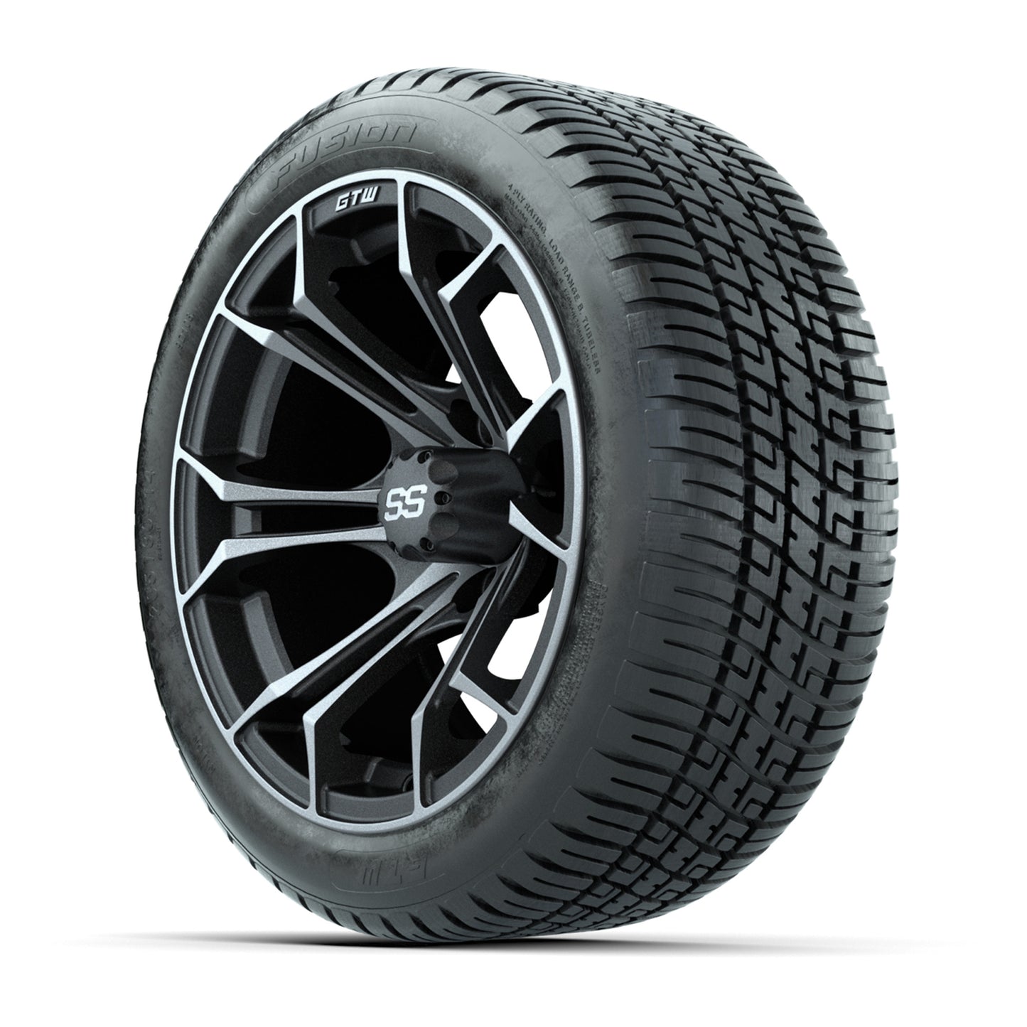 GTW® Spyder Matte Gray/Machined 14 in Wheels with 205/30-R14 Fusion Street Tires – Full Set