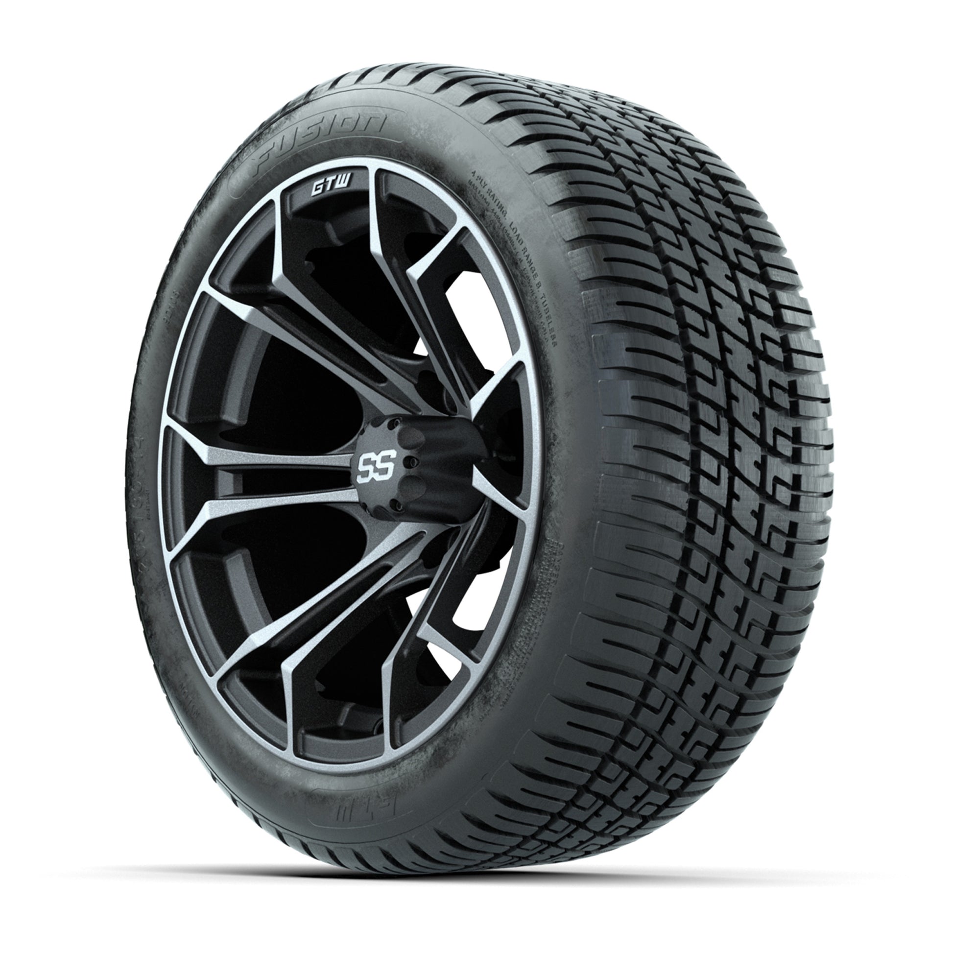 GTW® Spyder Matte Gray/Machined 14 in Wheels with 205/30-R14 Fusion Street Tires – Full Set