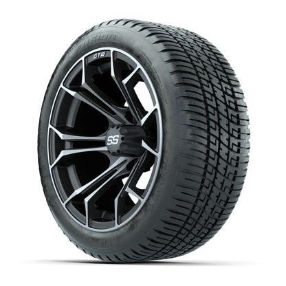 GTW® Spyder Matte Gray/Machined 14 in Wheels with 205/30-R14 Fusion Street Tires – Full Set