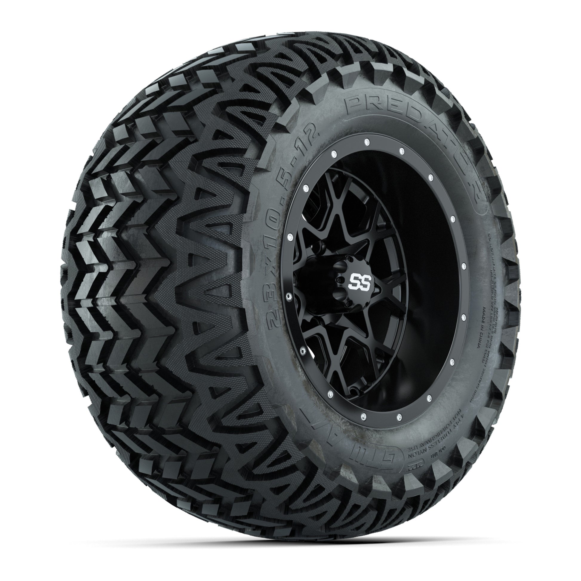 GTW® Vortex 2 Matte Black 12 in Wheels with 23X10.5-12 Predator All-Terrain Tires – Full Set