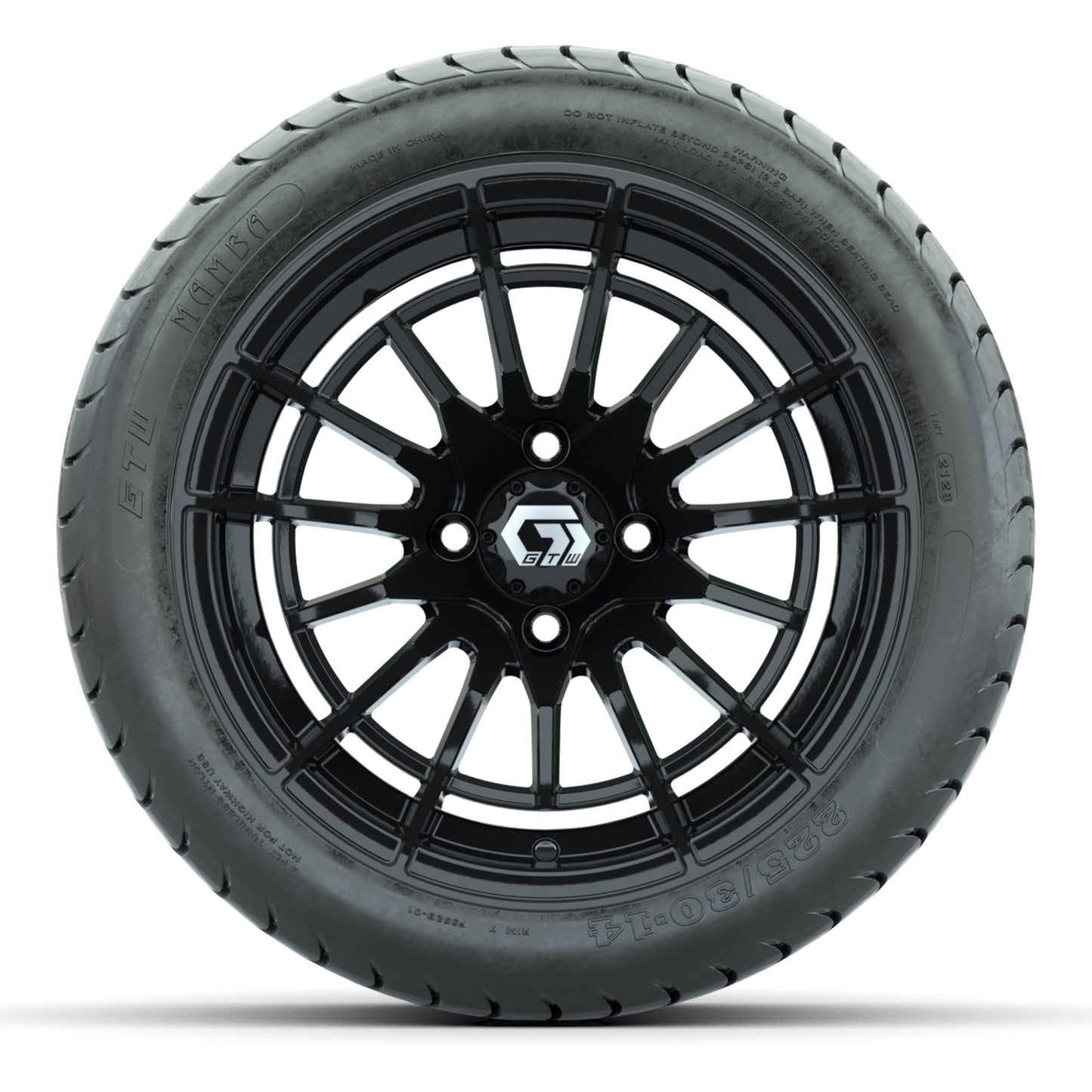 GTW Boost Gloss Black 14 in Wheels with 225/30-14 Mamba Street Tires – Full Set