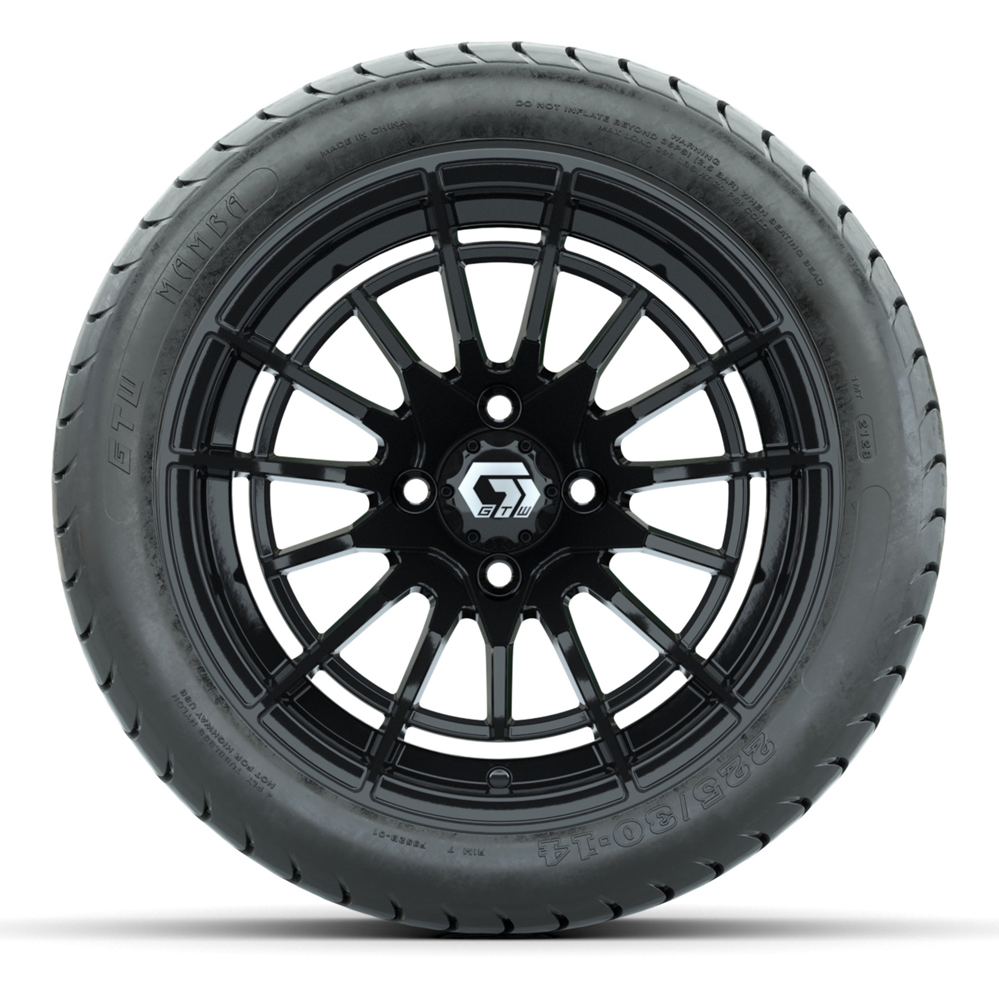 GTW Boost Gloss Black 14 in Wheels with 225/30-14 Mamba Street Tires – Full Set