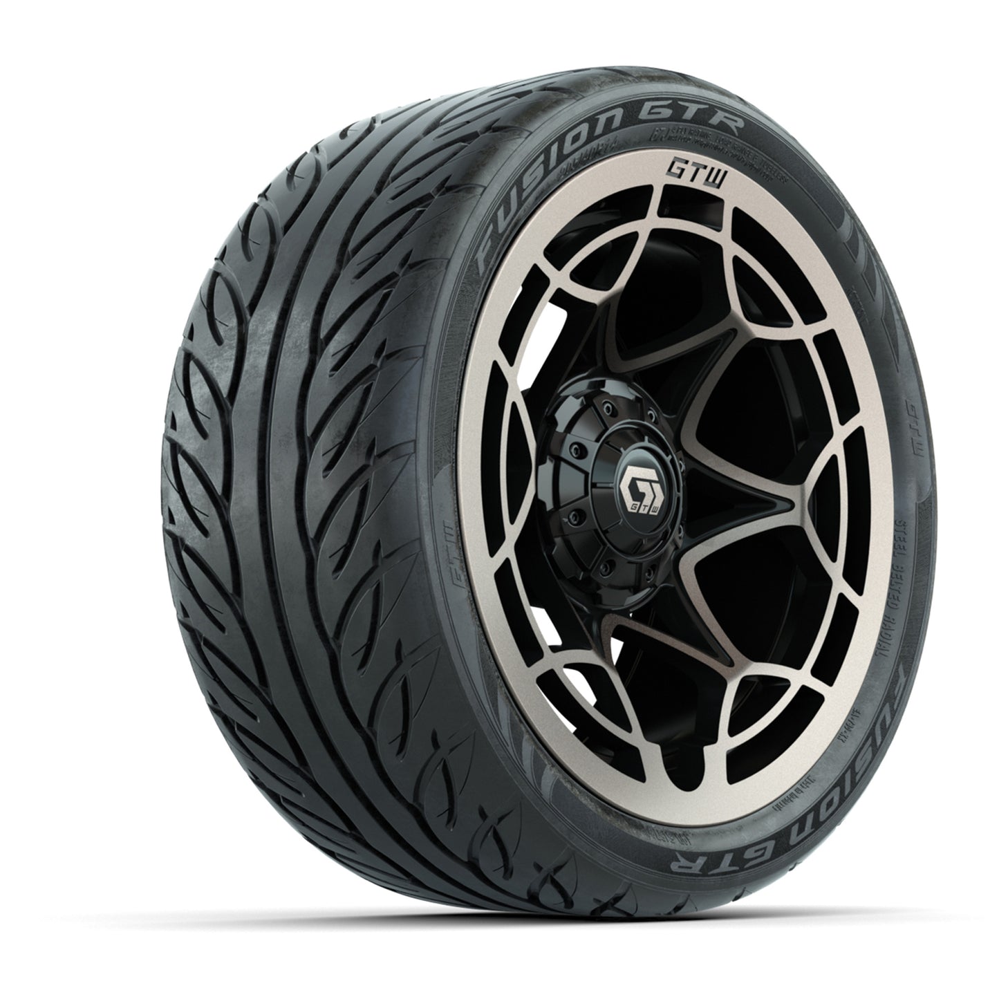 GTW® Nexus Gloss Black/Bronze 14 in Wheels with 205/40-R14 Fusion GTR Steel Belted Street Tires – Full Set
