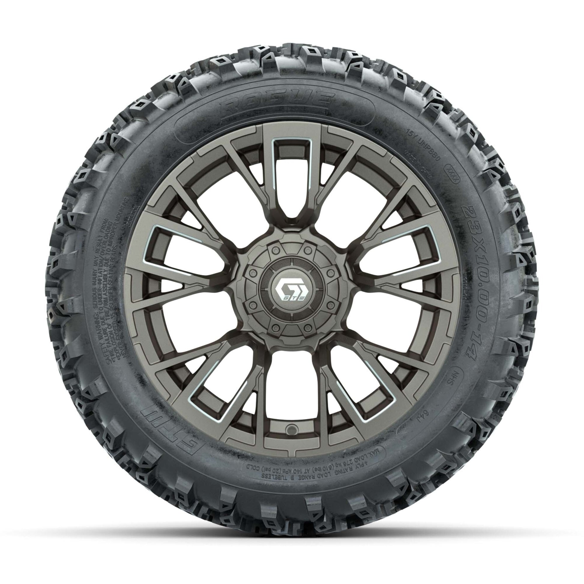 GTW® Vandal Bronze/Machined 14 in Wheels with 23X10.00-14 Rogue All-Terrain Tires – Full Set