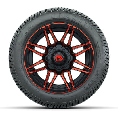GTW® Stealth Red/Machined 12 in Wheels with 215/40-12 Excel Classic Street Tires – Full Set