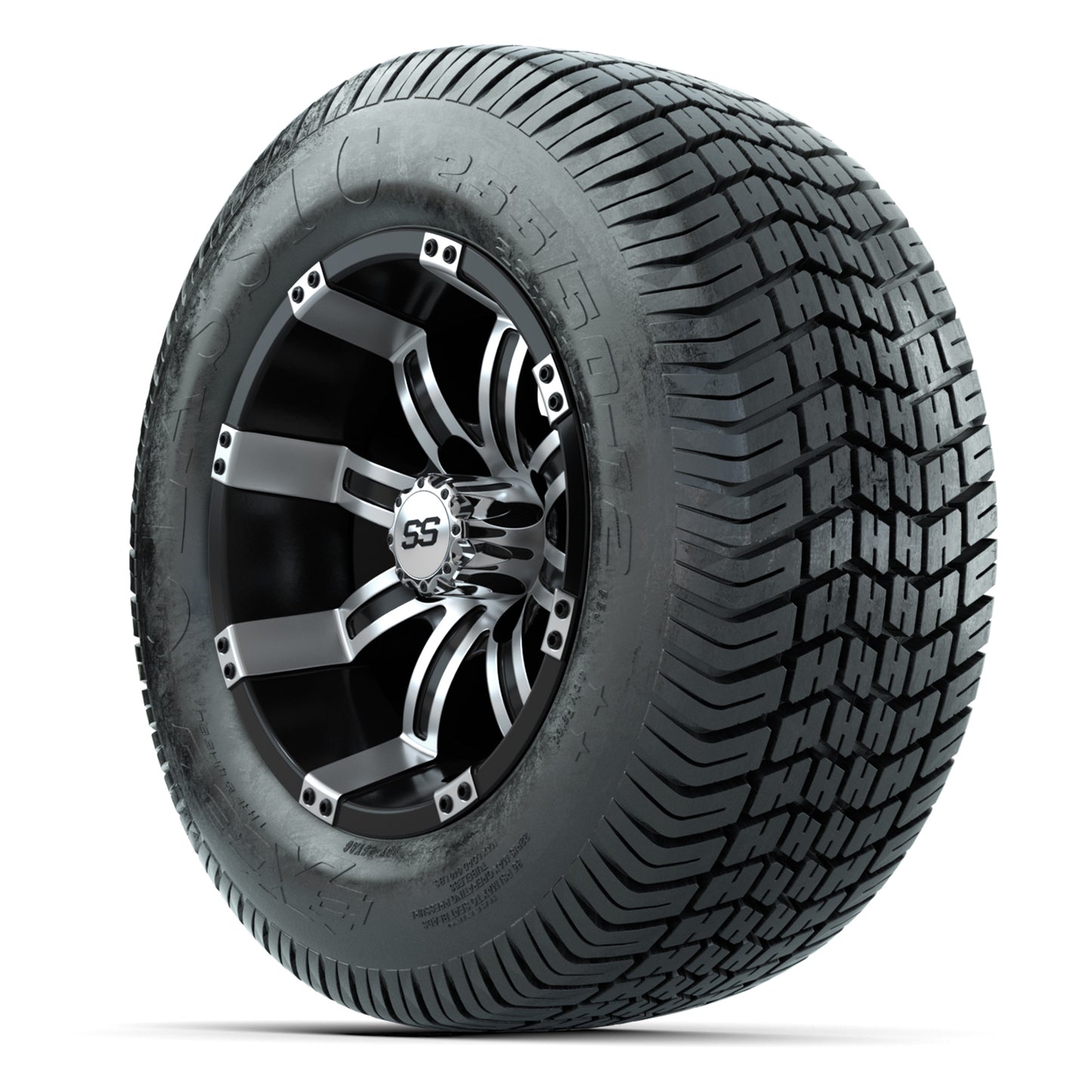 GTW® Tempest Black/Machined 12 in Wheels with 255/50-12 Excel Classic Street Tires – Full Set