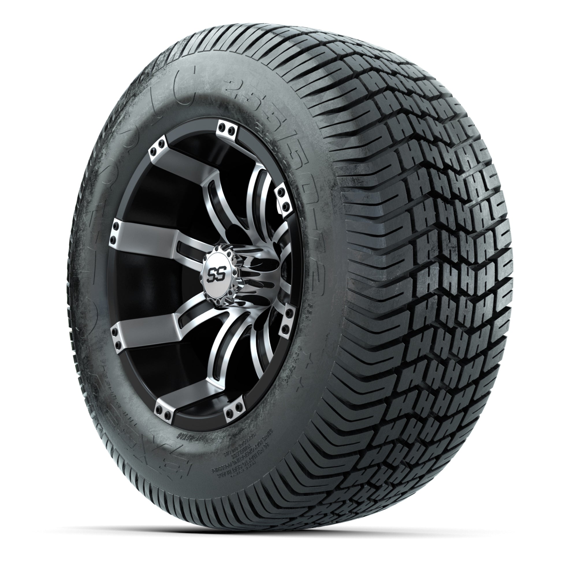 GTW® Tempest Black/Machined 12 in Wheels with 255/50-12 Excel Classic Street Tires – Full Set