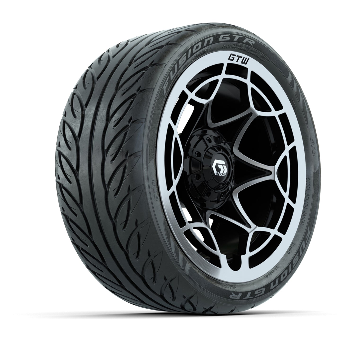 GTW® Nexus Gloss Black/Silver 14 in Wheels with 205/40-R14 Fusion GTR Steel Belted Street Tires – Full Set