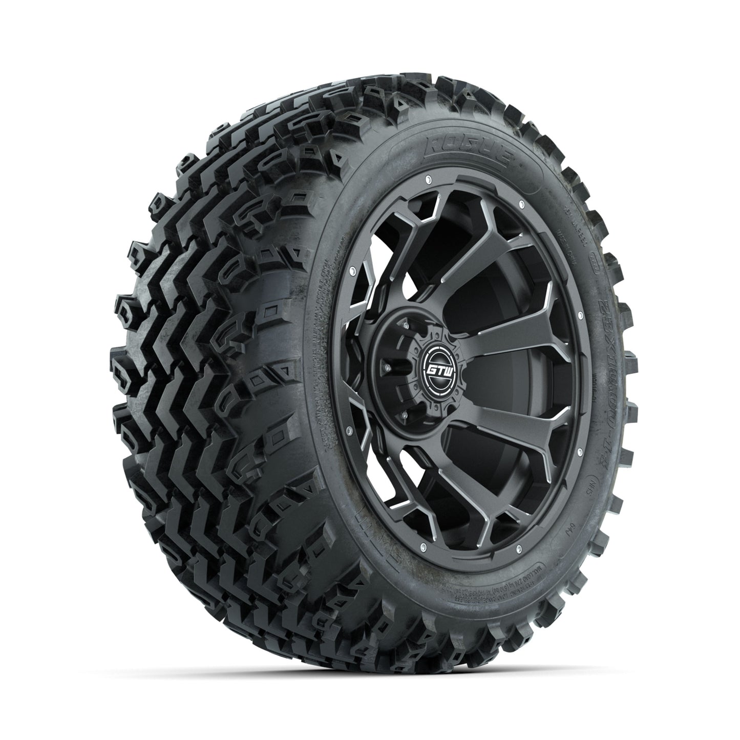 GTW Raven Ball Milled/Matte Grey 14 in Wheels with 23x10.00-14 Rogue All Terrain Tires - Full Set