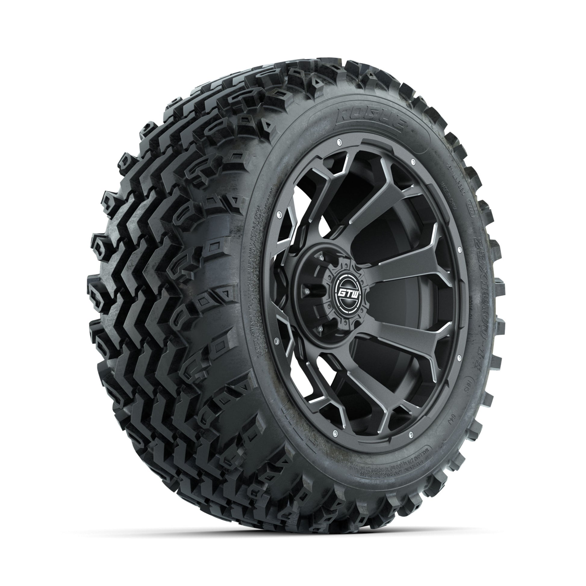 GTW Raven Ball Milled/Matte Grey 14 in Wheels with 23x10.00-14 Rogue All Terrain Tires - Full Set