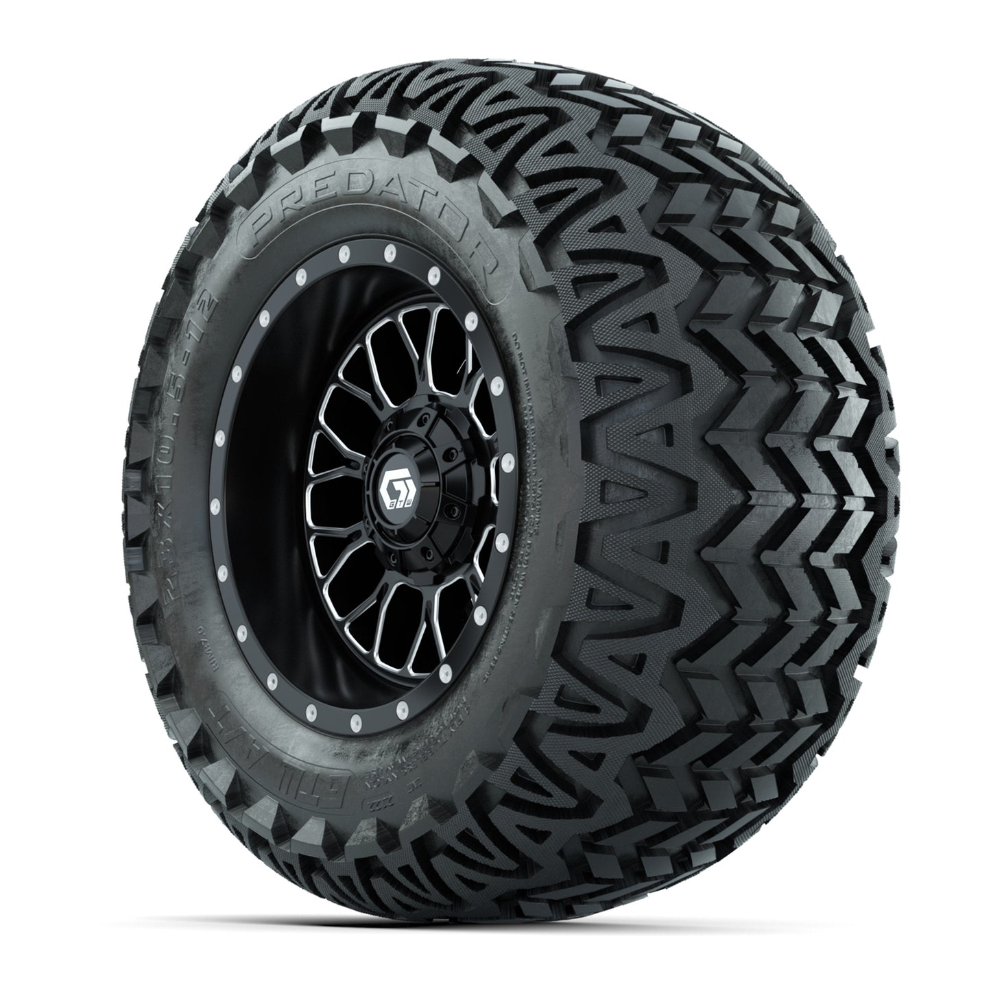 Set of (4) 12 in GTW® Helix Machined & Black Wheels with 23x10.5-12 Predator All-Terrain Tires