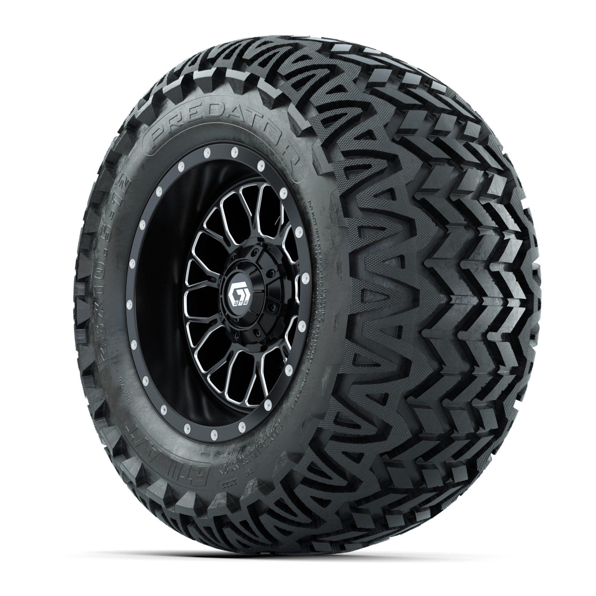 Set of (4) 12 in GTW® Helix Machined & Black Wheels with 23x10.5-12 Predator All-Terrain Tires