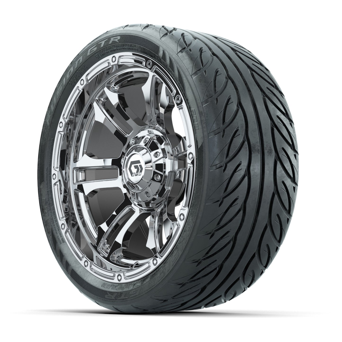 GTW® Shogun Chrome 14 in Wheels with 205/40-R14 Fusion GTR Steel Belted Street Tires – Full Set