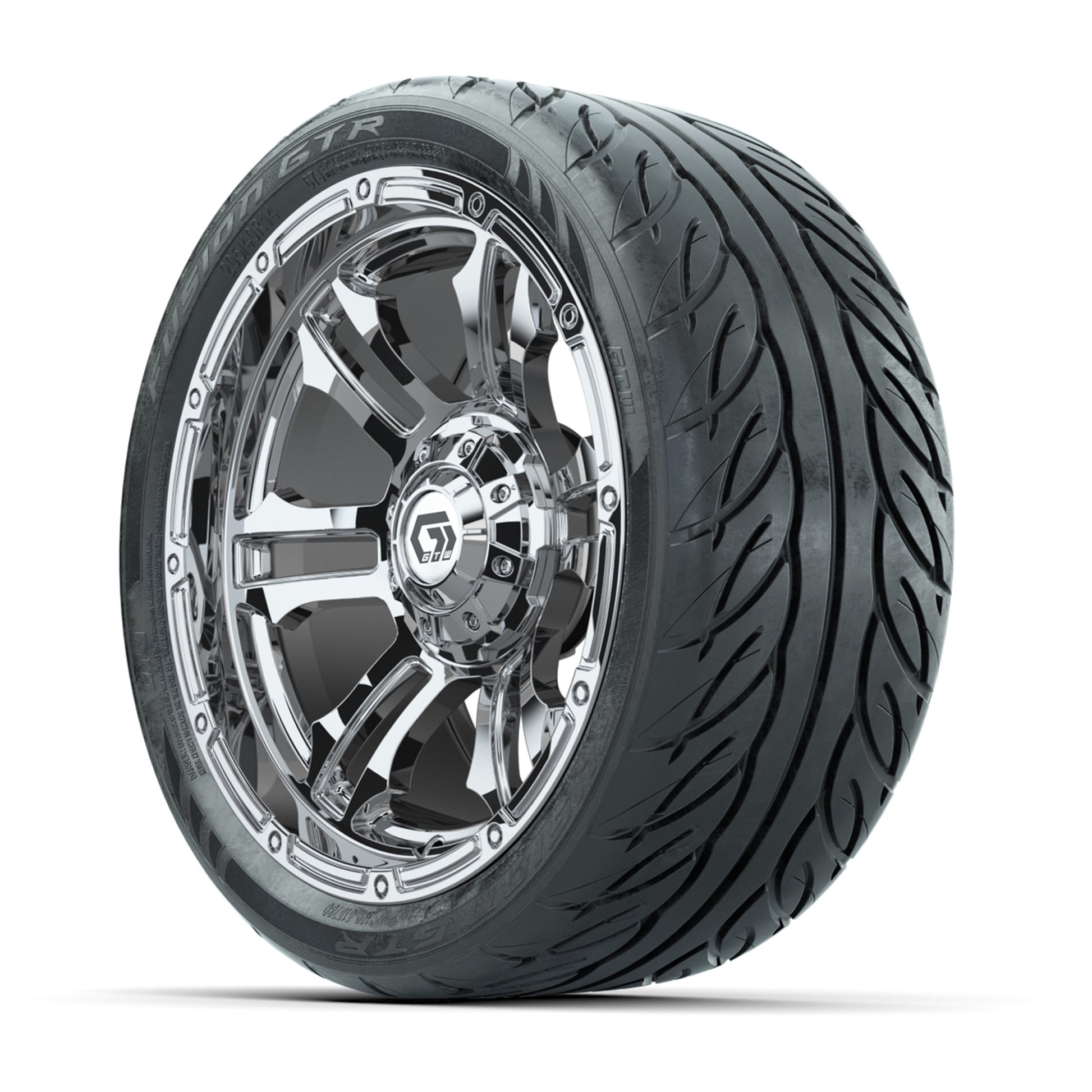 GTW® Shogun Chrome 14 in Wheels with 205/40-R14 Fusion GTR Steel Belted Street Tires – Full Set