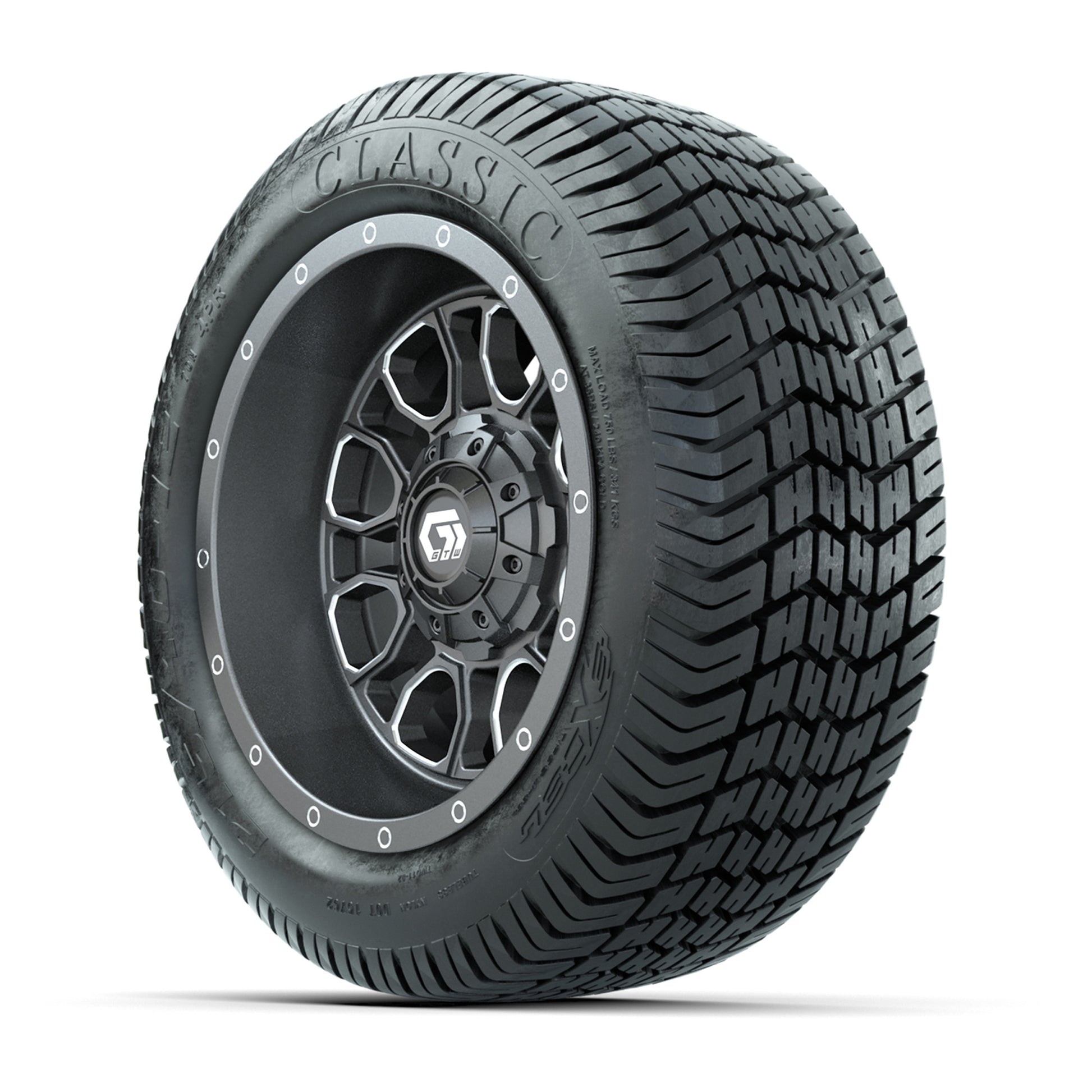 GTW® Volt Gunmetal 12 in Wheels with 215/40-12 Excel Classic Street Tires – Full Set
