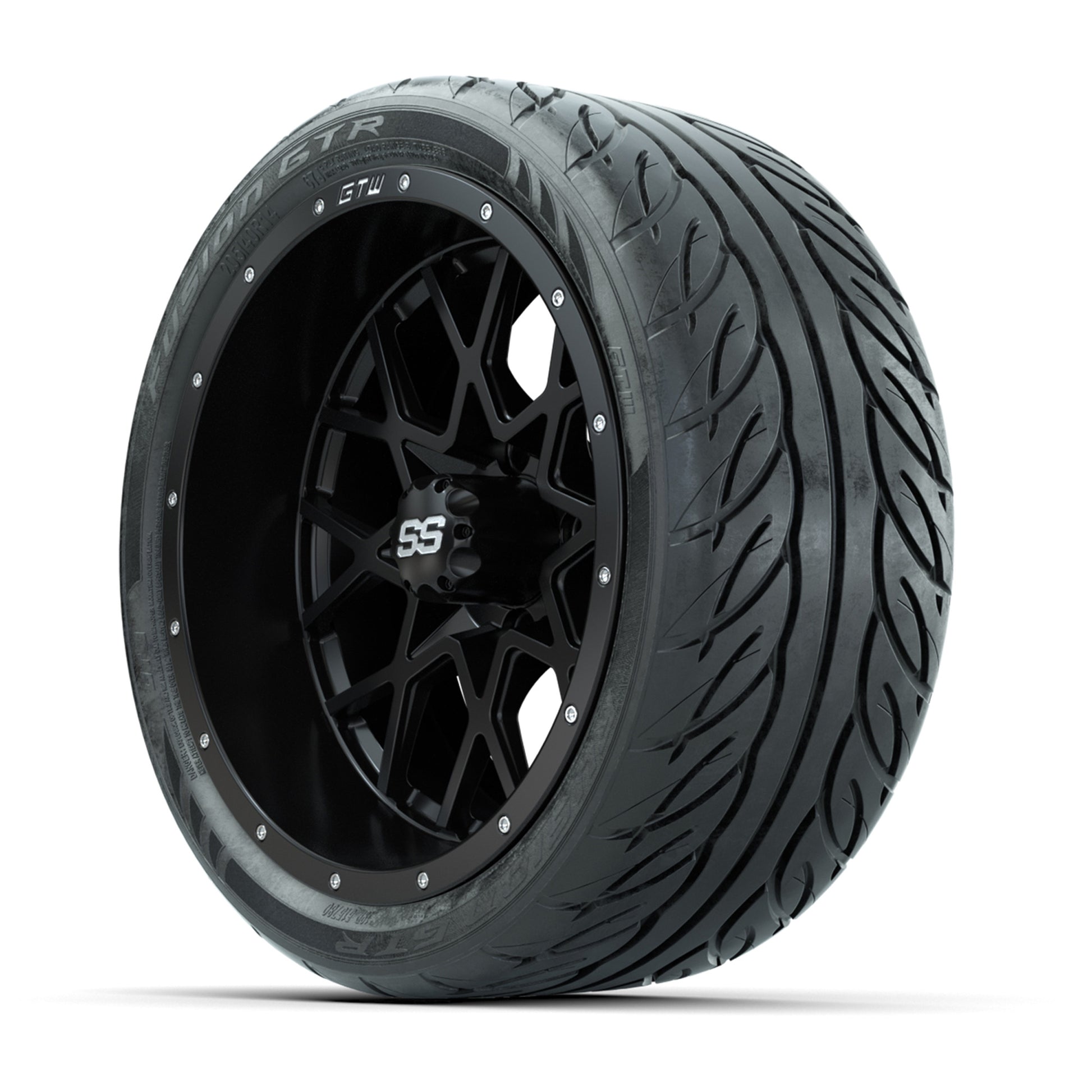 GTW® Vortex 2 Matte Black 14 in Wheels with 205/40-R14 Fusion GTR Steel Belt Radial Street Tires – Full Set