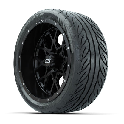GTW® Vortex 2 Matte Black 14 in Wheels with 205/40-R14 Fusion GTR Steel Belt Radial Street Tires – Full Set