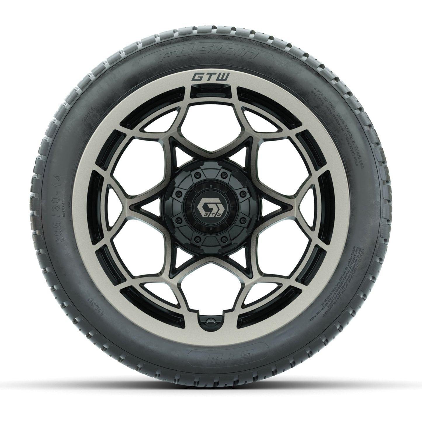 GTW® Nexus Gloss Black/Bronze 14 in Wheels with 205/30-14 Fusion Street Tires – Full Set