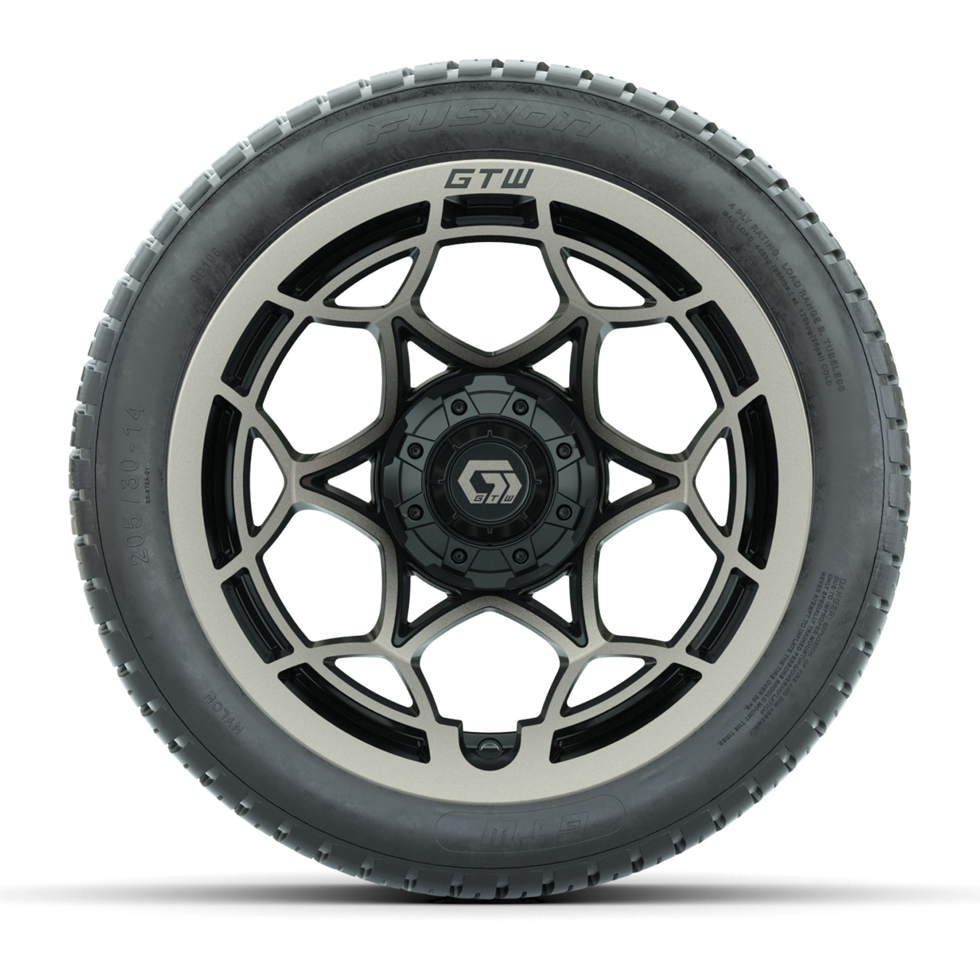 GTW® Nexus Gloss Black/Bronze 14 in Wheels with 205/30-14 Fusion Street Tires – Full Set