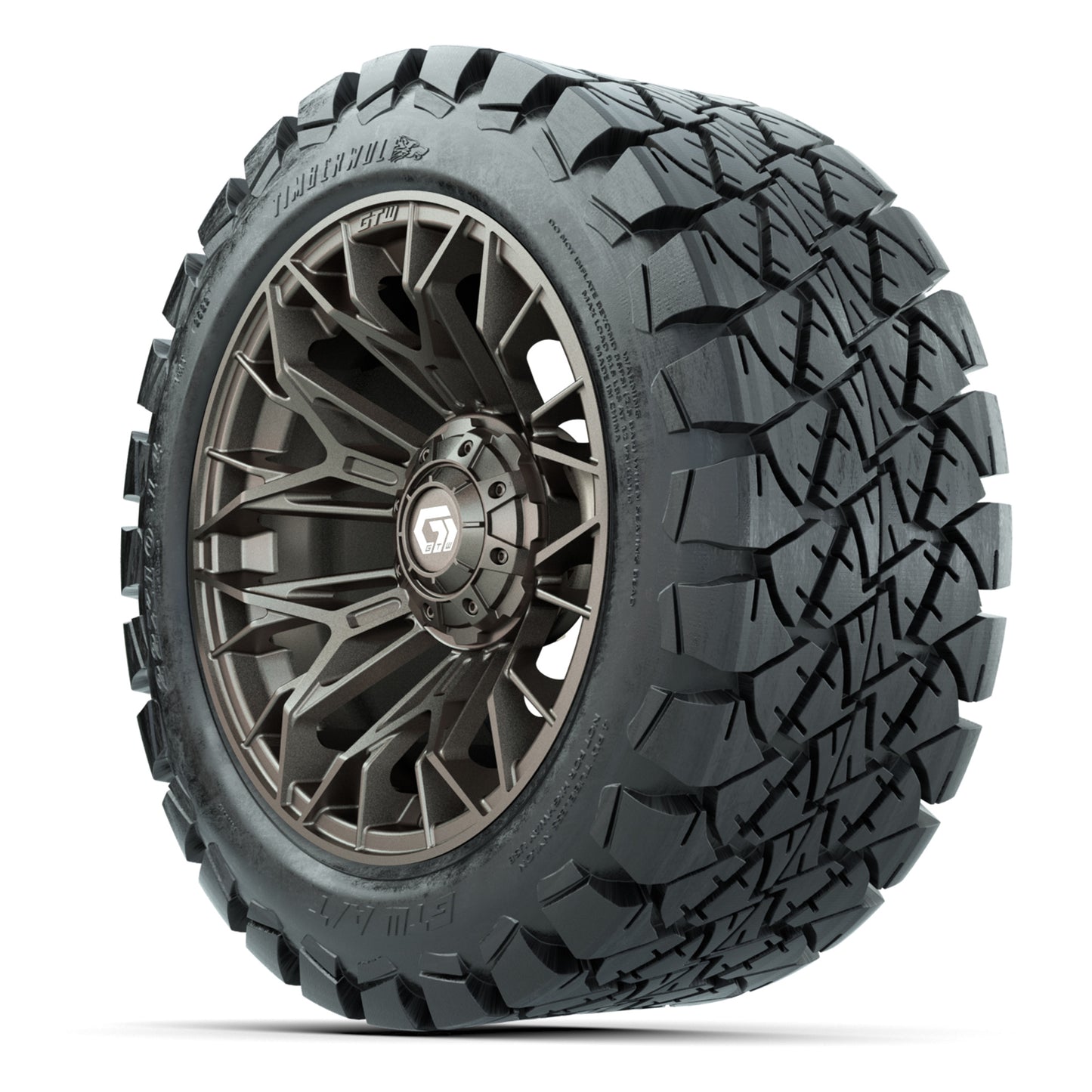 GTW Stellar Matte Bronze 14 in Wheels with 22X10-14 Timberwolf All-Terrain Tires – Full Set