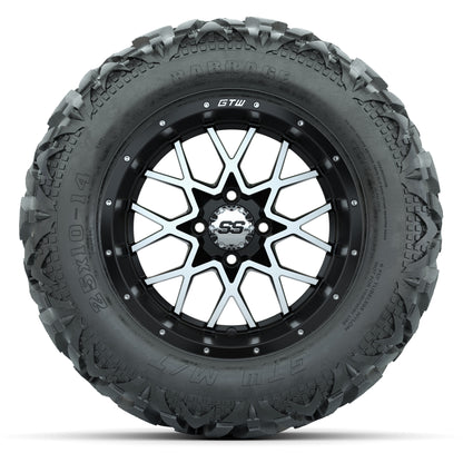 GTW Vortex Matte Black/Machined 14 in Wheels with 25x10-14 Barrage Mud Tires – Full Set